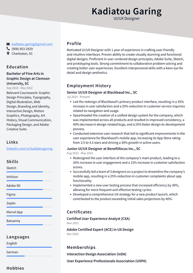 Twitter UI/UX Designer Resume Example