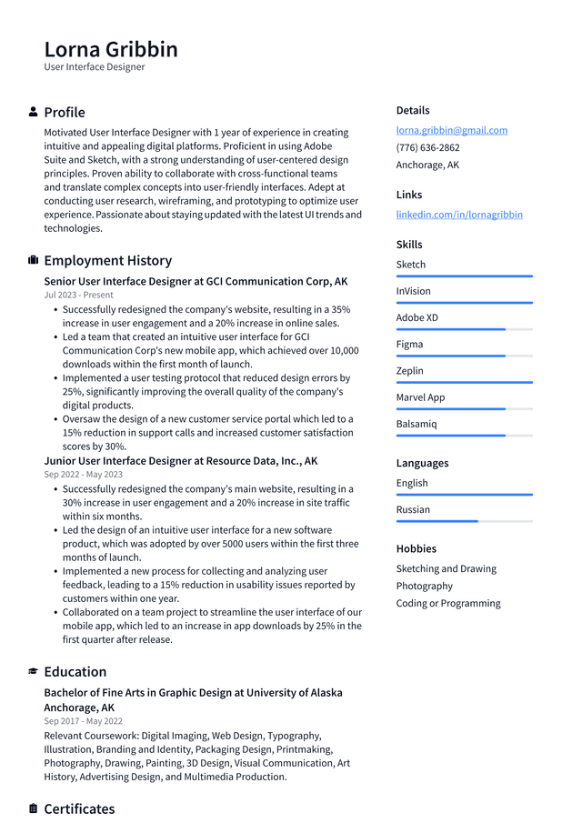 Twitter User Interface Designer Resume Example