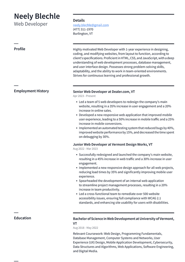 Twitter Web Developer Resume Example