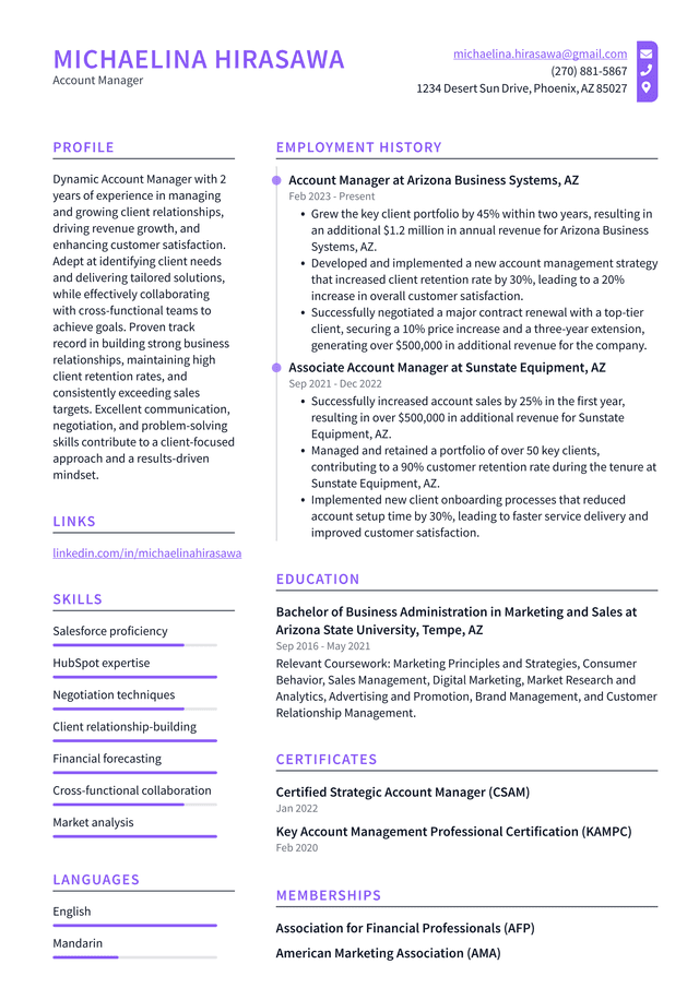 Uber Account Manager Resume Example