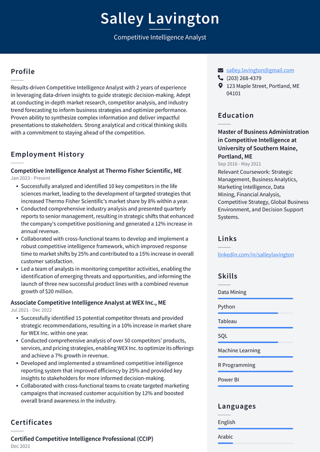 Uber Competitive Intelligence Analyst Resume Example