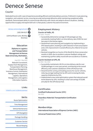 Uber Courier Resume Examples | ResumeCat