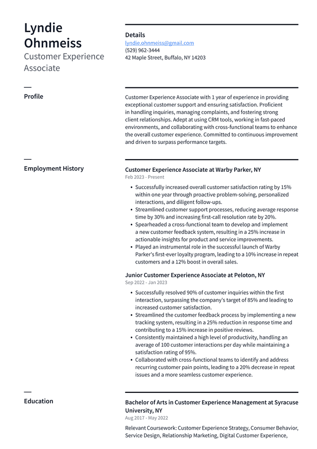 Uber Customer Experience Associate Resume Example