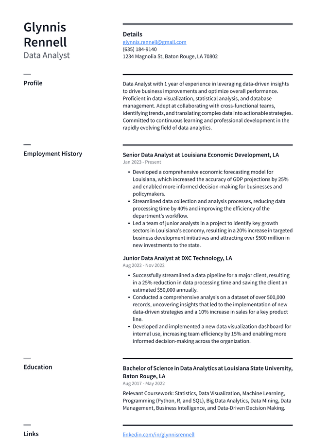 Uber Data Analyst Resume Example