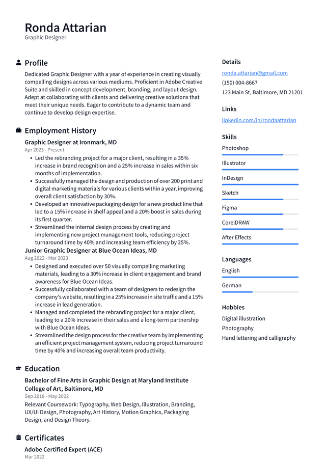 Uber Graphic Designer Resume Example