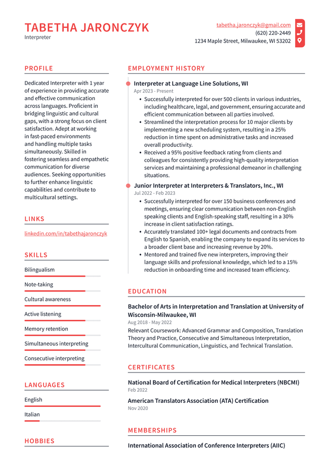 Uber Interpreter Resume Examples ResumeCat