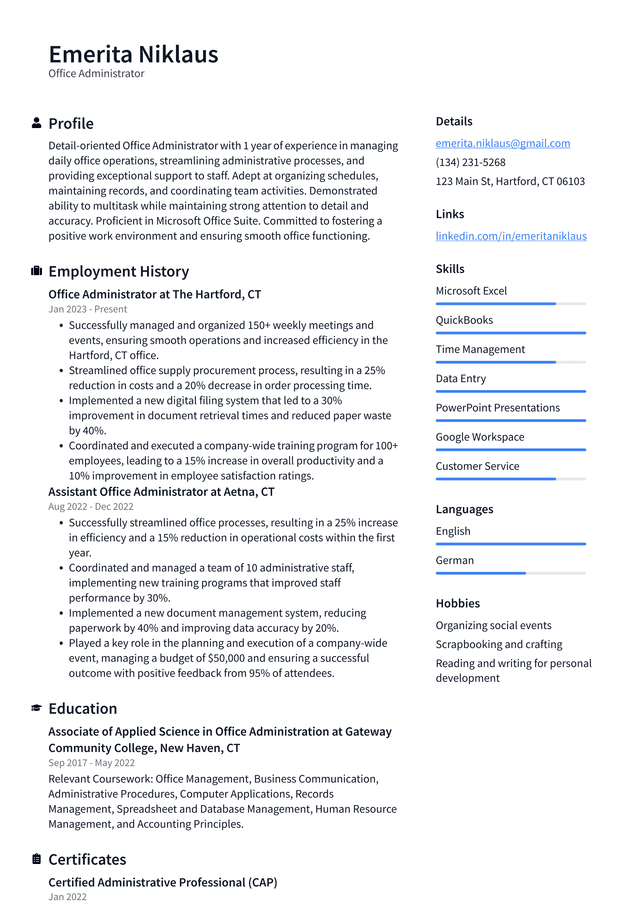 Uber Office Administrator Resume Example