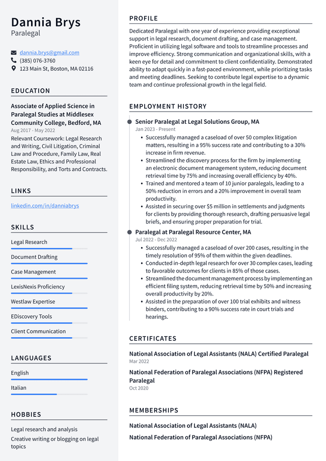 Uber Paralegal Resume Example