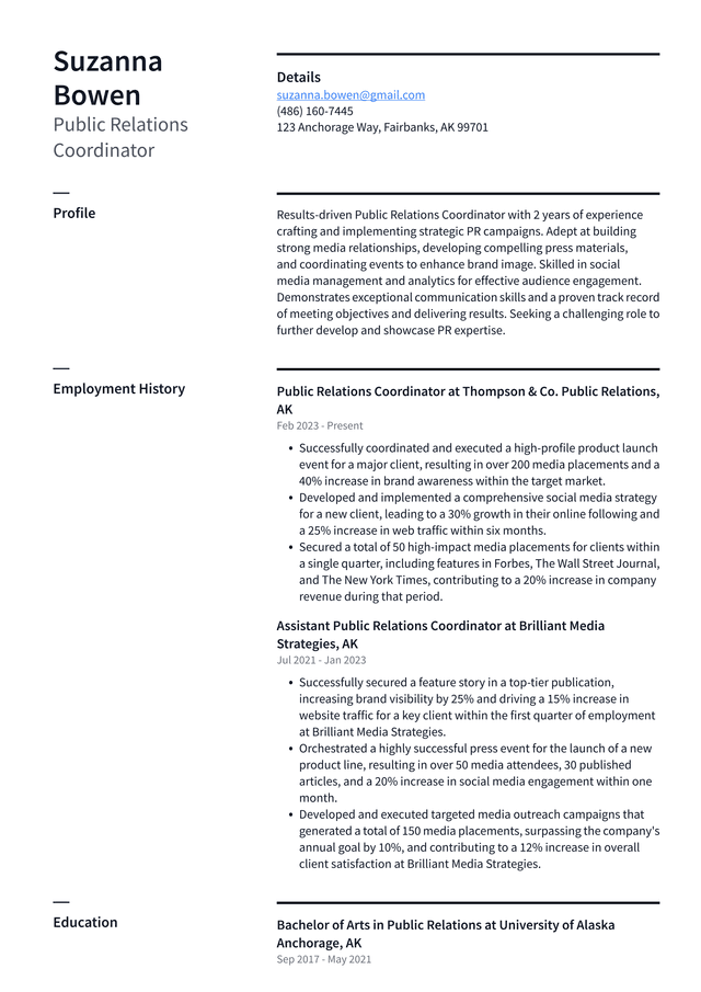 Uber Public Relations Coordinator Resume Example