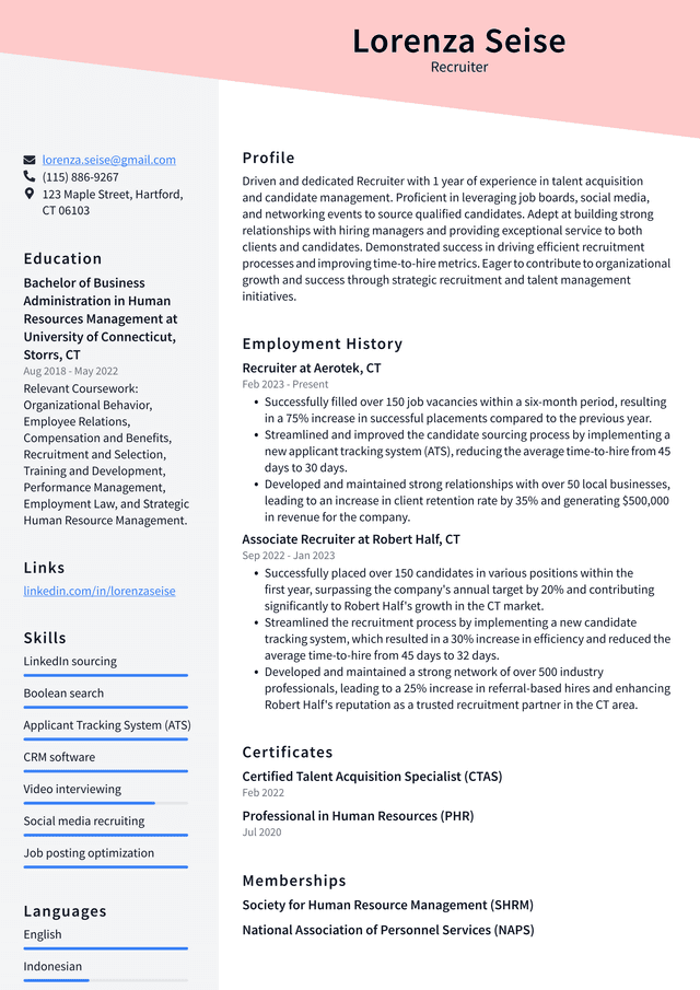 Uber Recruiter Resume Example