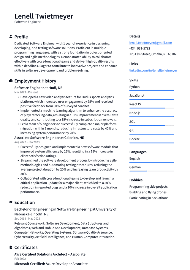 Uber Software Engineer Resume Example