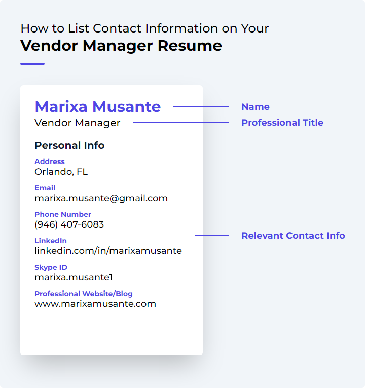 How to List Contact Information for a Vendor Manager Resume