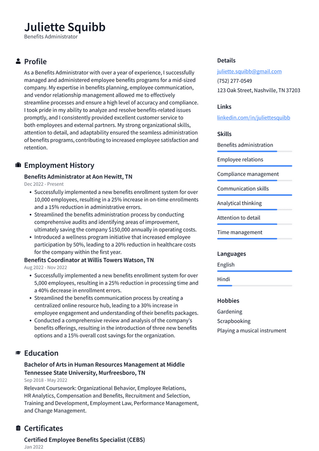 Walgreens Benefits Administrator Resume Example