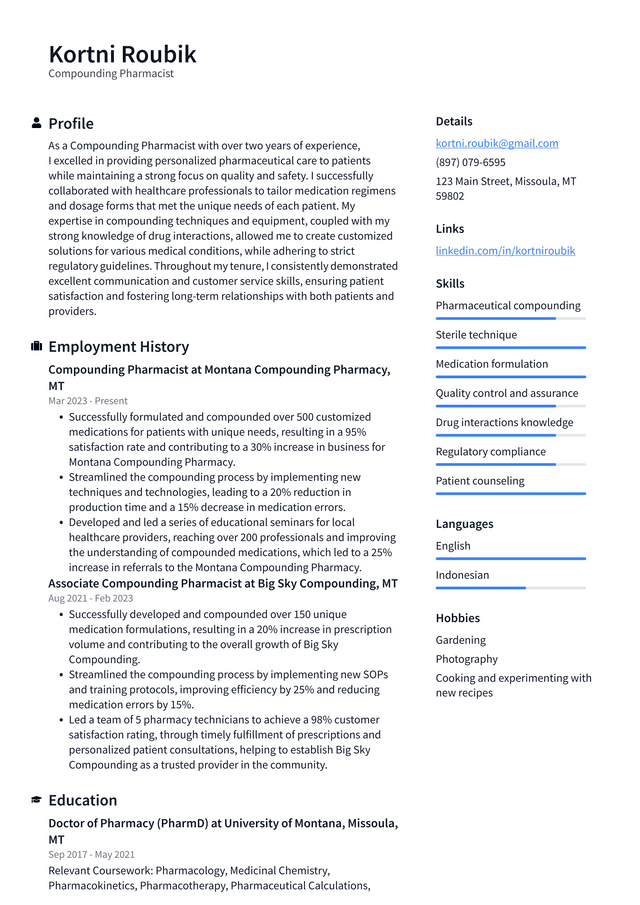 Walgreens Compounding Pharmacist Resume Example