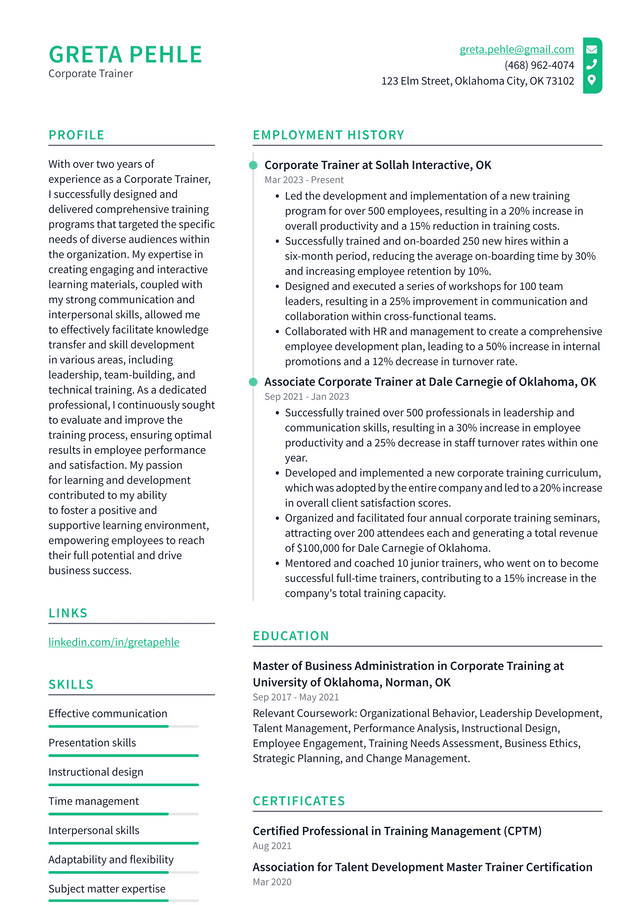 Walgreens Corporate Trainer Resume Example