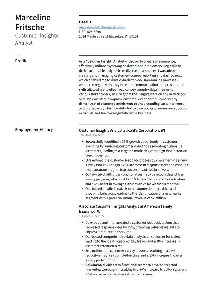 Walgreens Customer Insights Analyst Resume Example