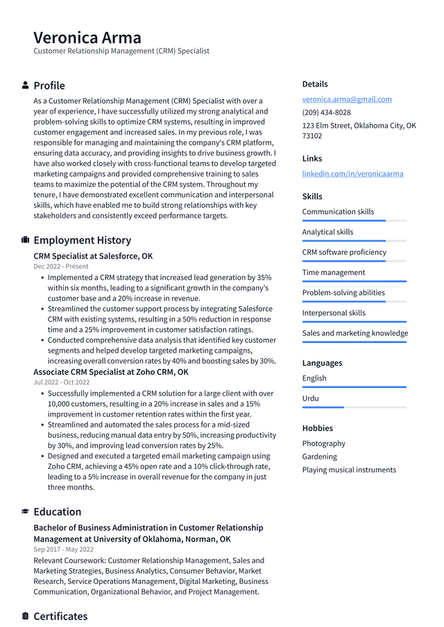 Walgreens Customer Relationship Management (CRM) Specialist Resume Example