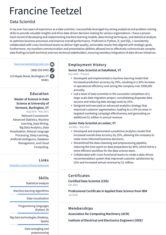 Walgreens Data Scientist Resume Example