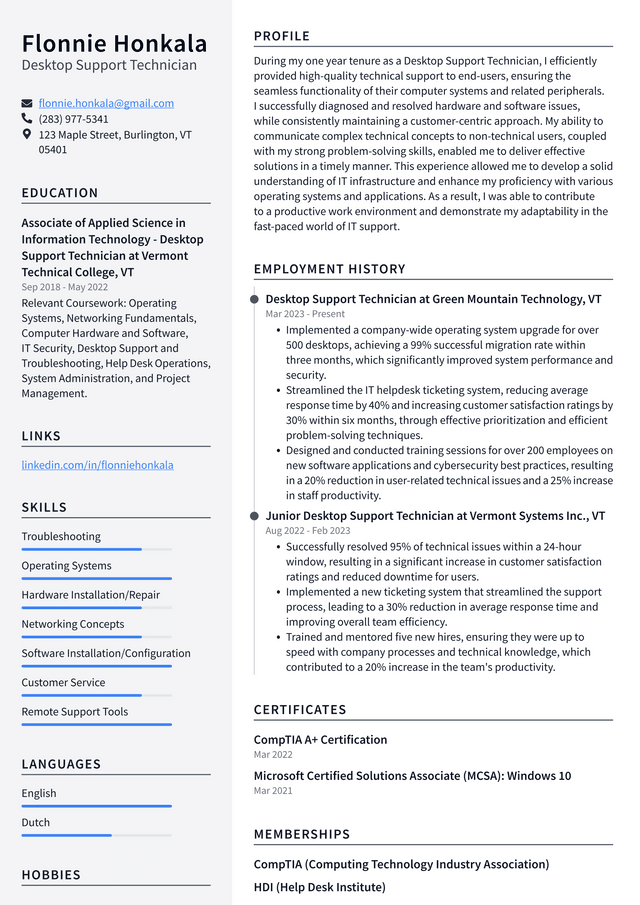 Walgreens Desktop Support Technician Resume Example