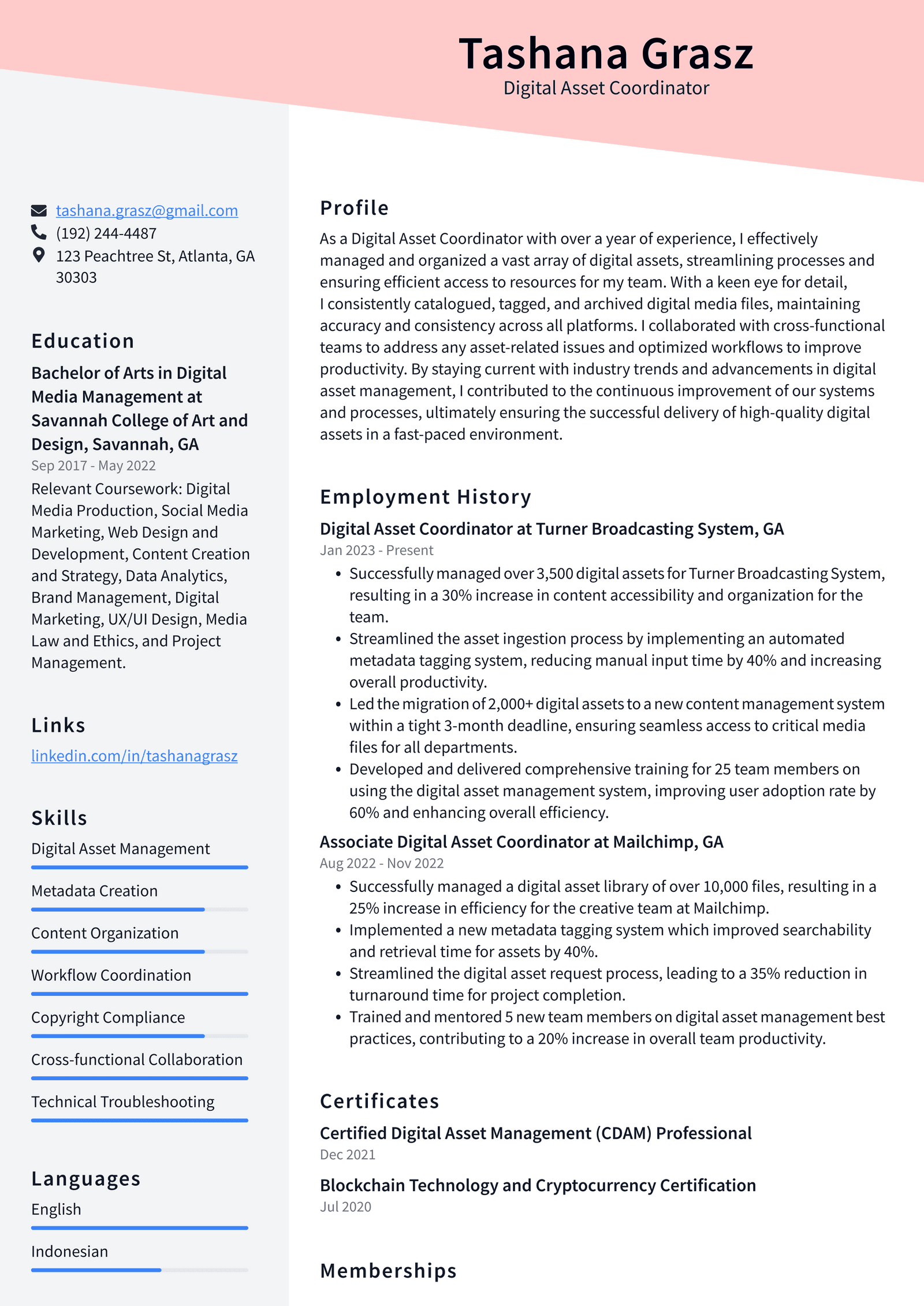 Walgreens Digital Asset Coordinator Resume Examples