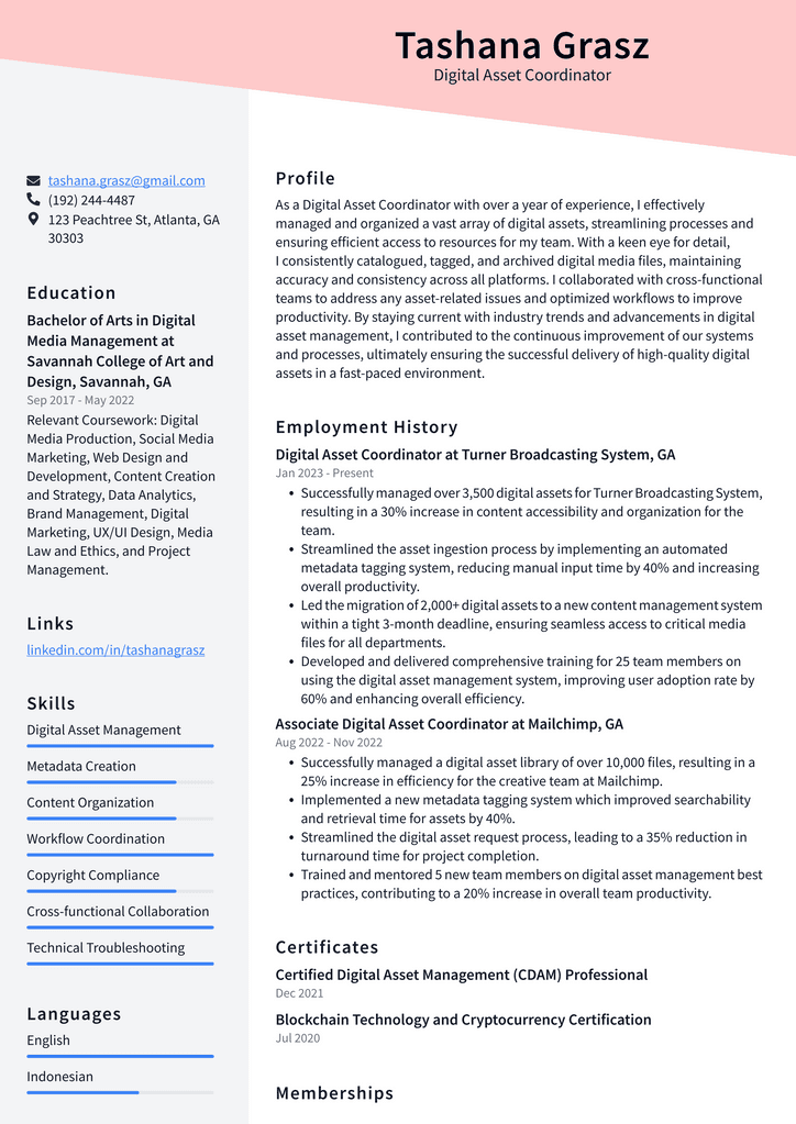 Walgreens Digital Asset Coordinator Resume Examples