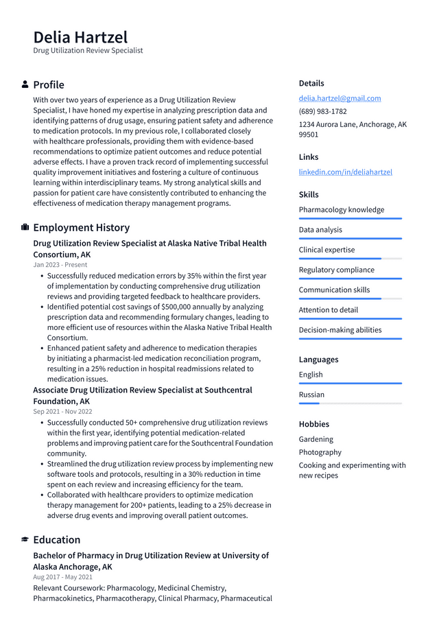 Walgreens Drug Utilization Review Specialist Resume Example