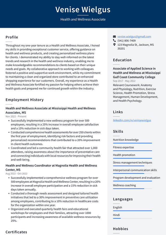 Walgreens Health and Wellness Associate Resume Example