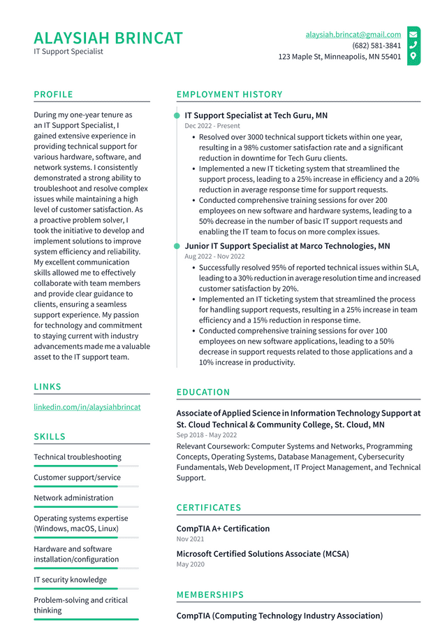 Walgreens IT Support Specialist Resume Example