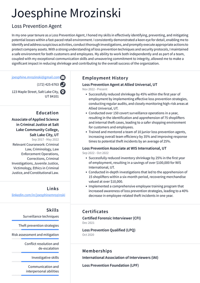 Walgreens Loss Prevention Agent Resume Example