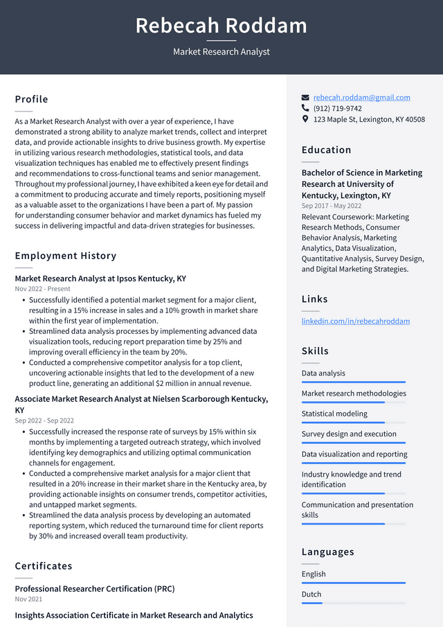 Walgreens Market Research Analyst Resume Example