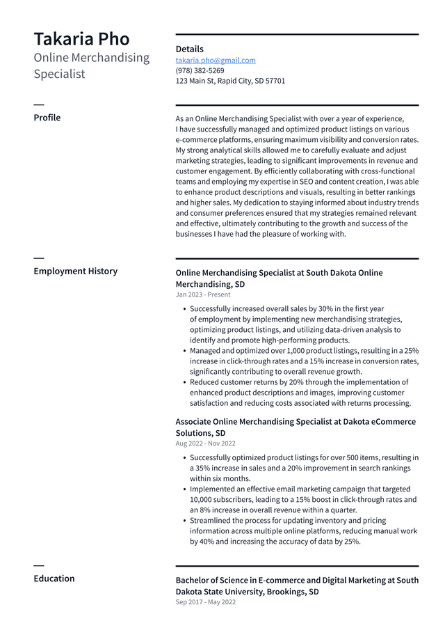 Walgreens Online Merchandising Specialist Resume Example