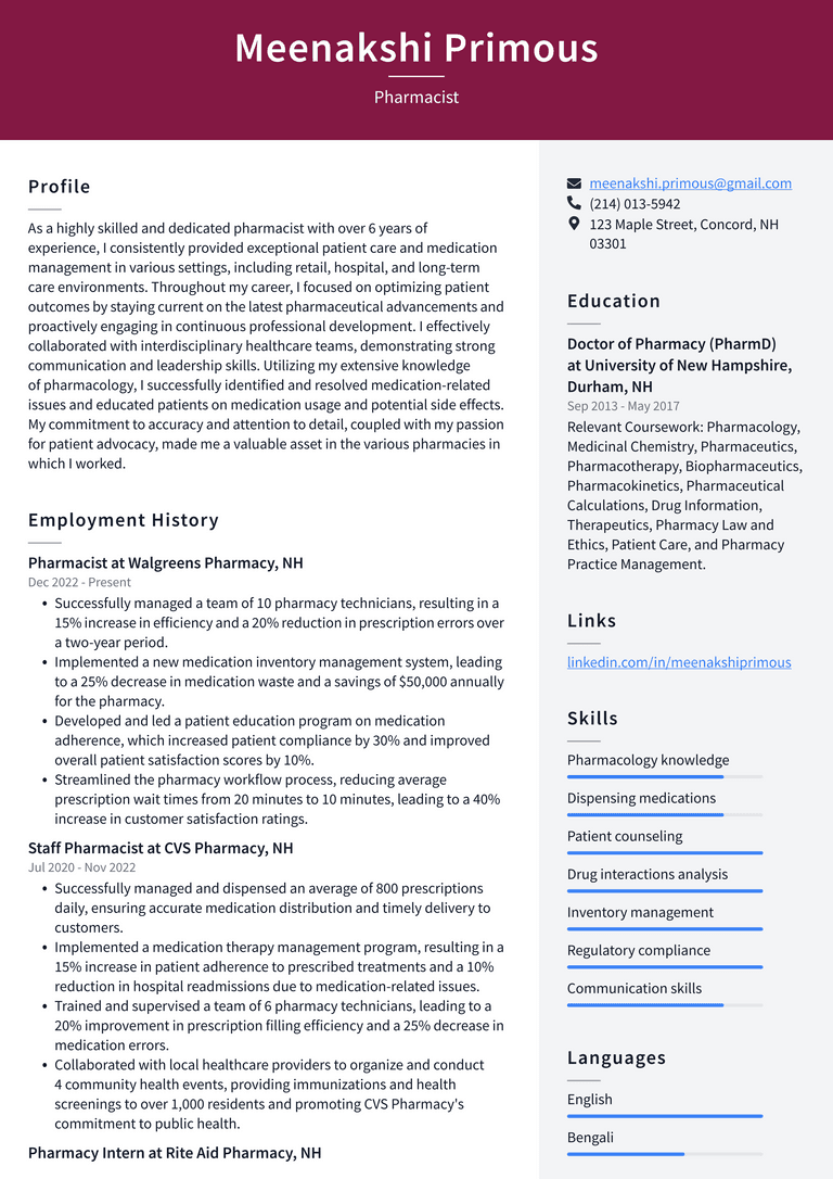 Walgreens Pharmacist Resume Examples ResumeCat