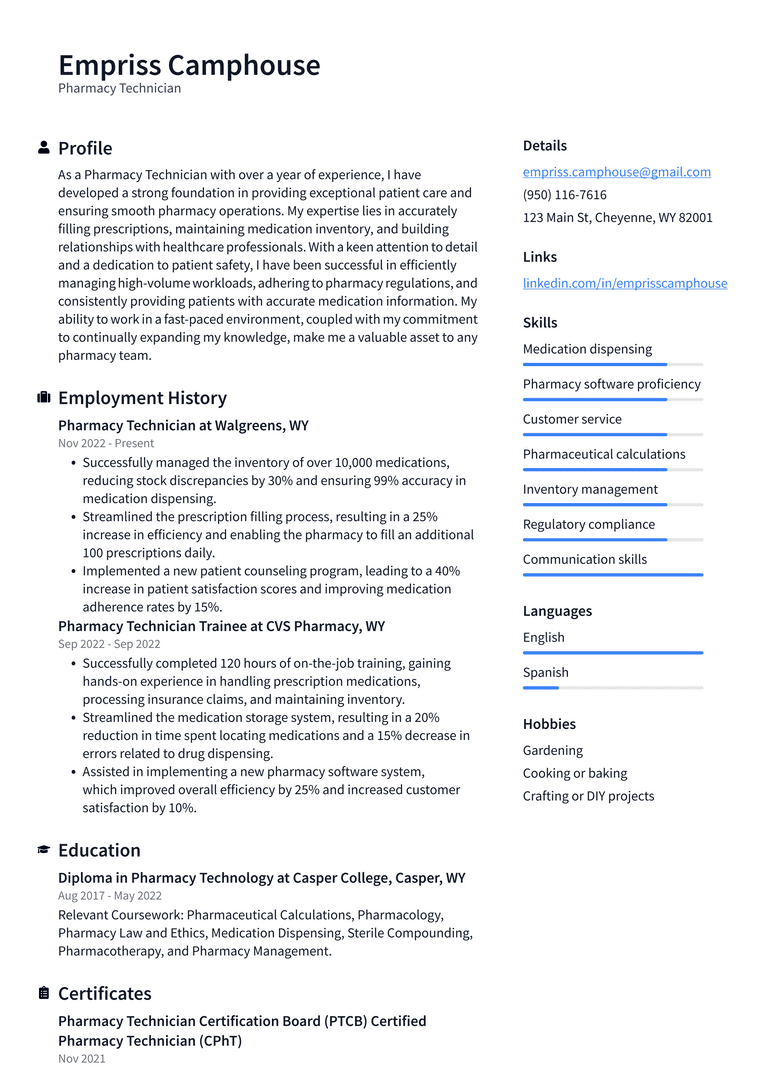 Walgreens Pharmacy Technician Resume Examples ResumeCat Walgreens pharmacy technician resume examples resumecat