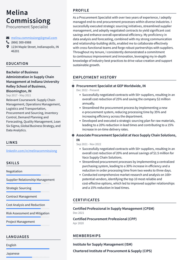 Walgreens Procurement Specialist Resume Example