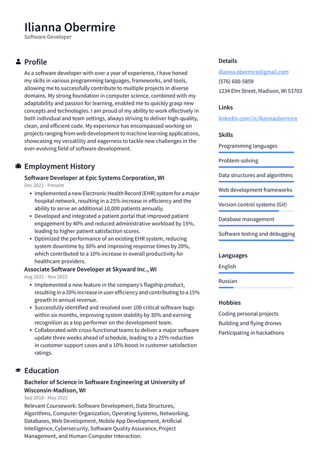 Walgreens Software Developer Resume Example