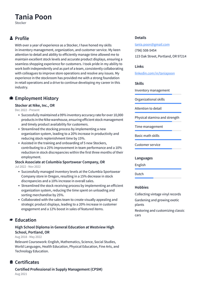 Walgreens Stocker Resume Example