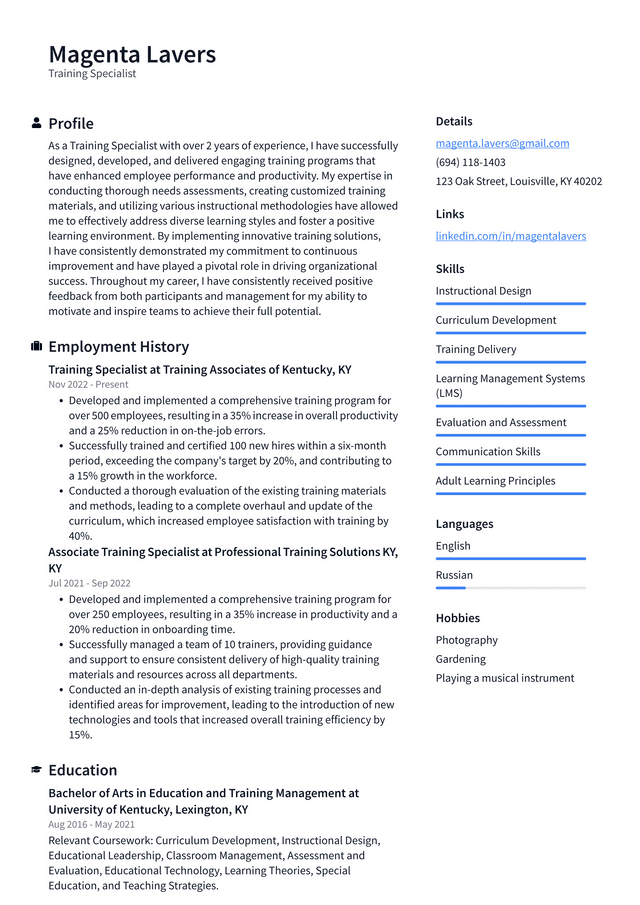 Walgreens Training Specialist Resume Example