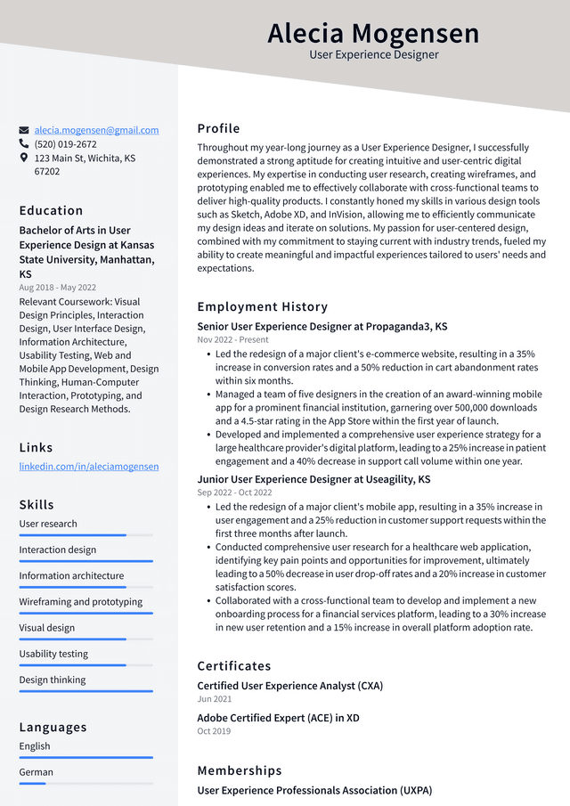 Walgreens User Experience Designer Resume Example