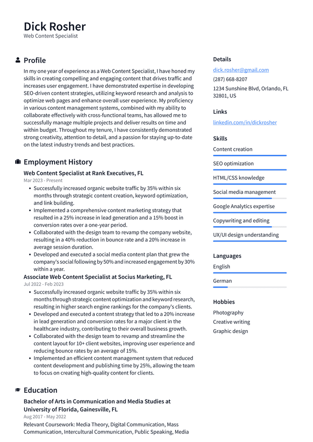 Walgreens Web Content Specialist Resume Example