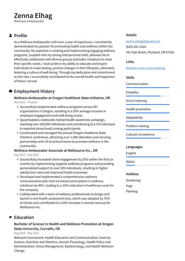 Walgreens Wellness Ambassador Resume Example