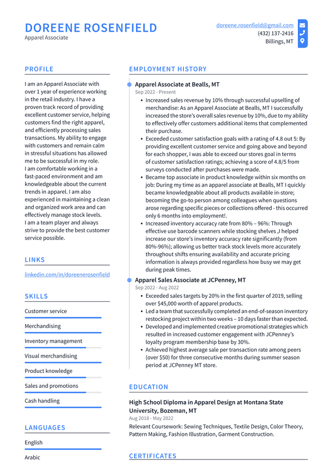 Walmart Apparel Associate Resume Example