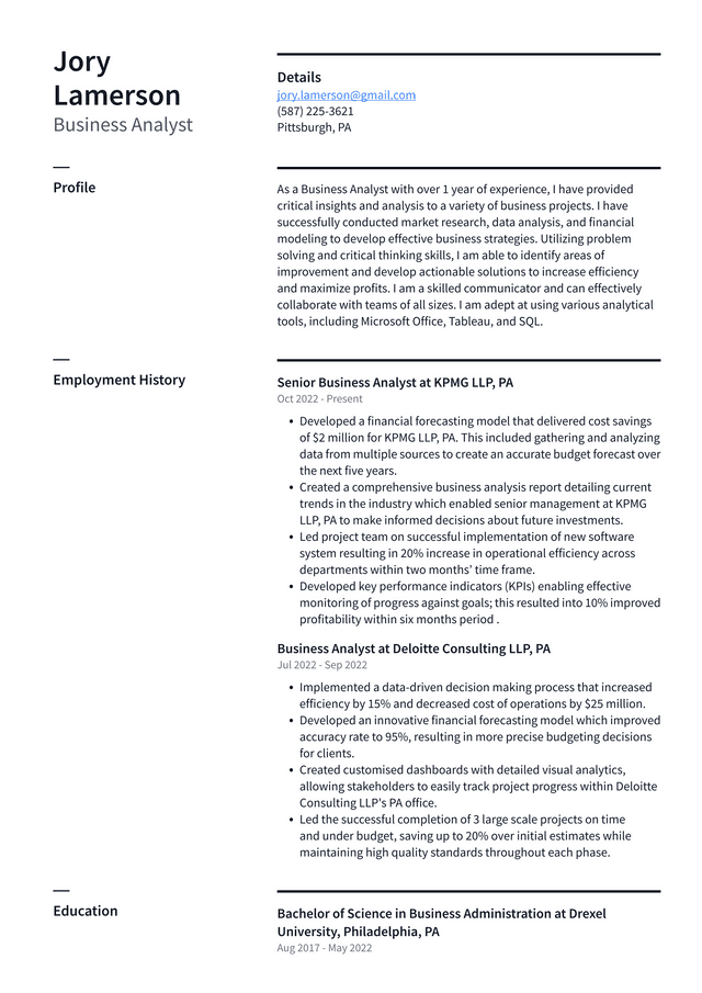 Walmart Business Analyst Resume Example