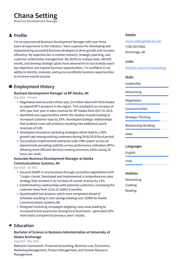 Walmart Business Development Manager Resume Example