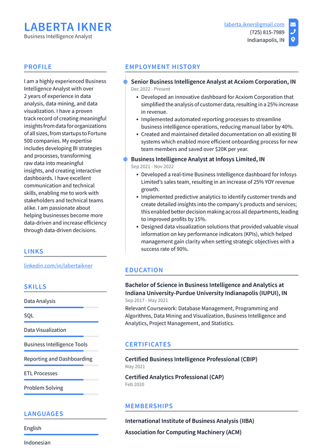 Walmart Business Intelligence Analyst Resume Example