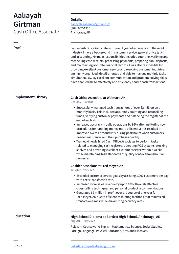 Walmart Cash Office Associate Resume Examples ResumeCat