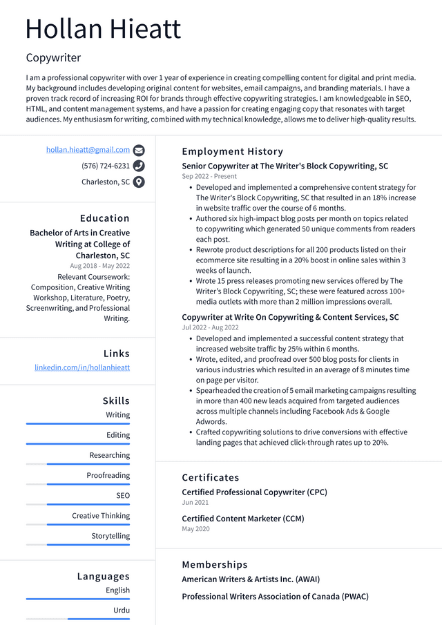 Walmart Copywriter Resume Example