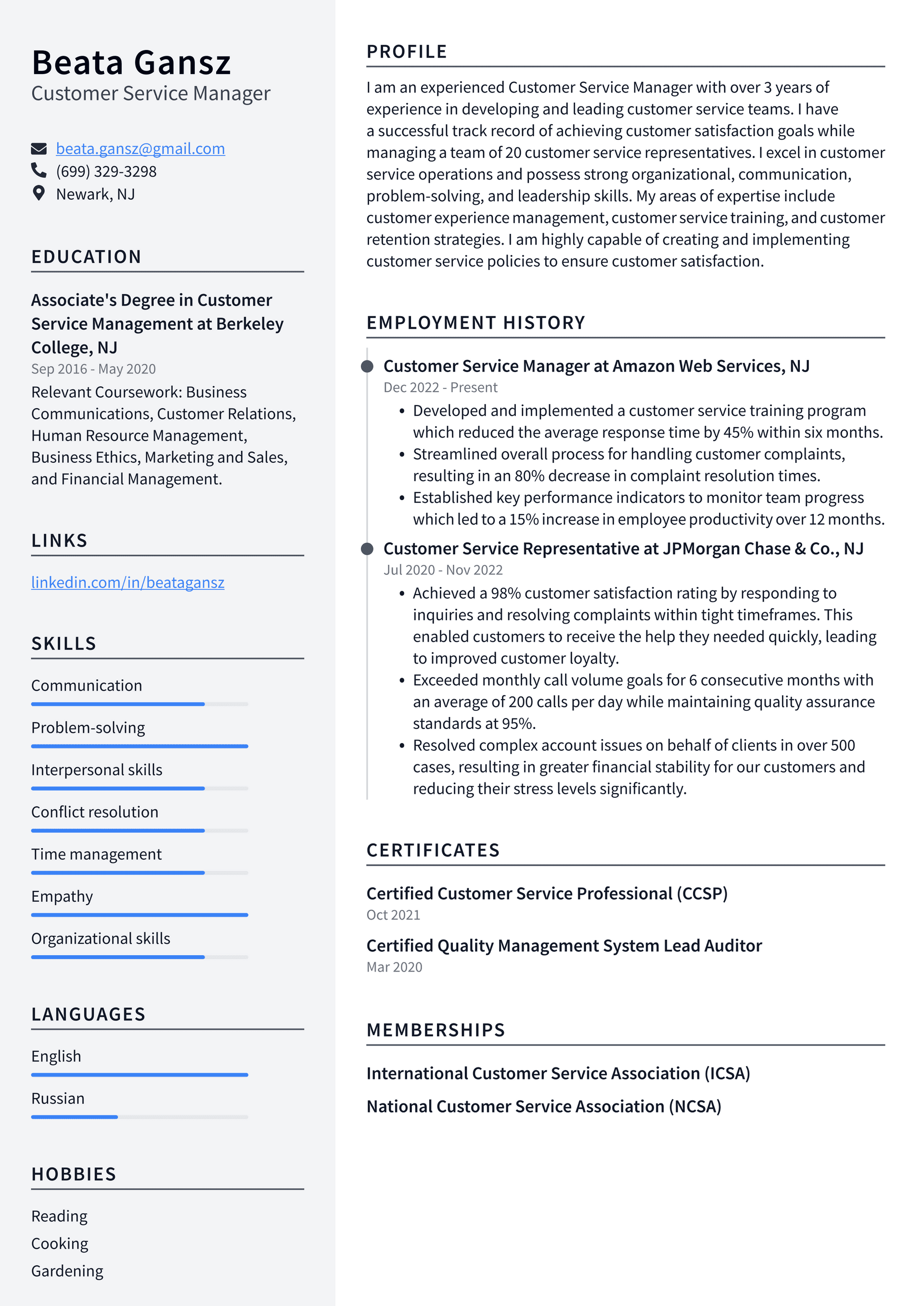 Walmart Customer Service Manager Resume Examples ResumeCat