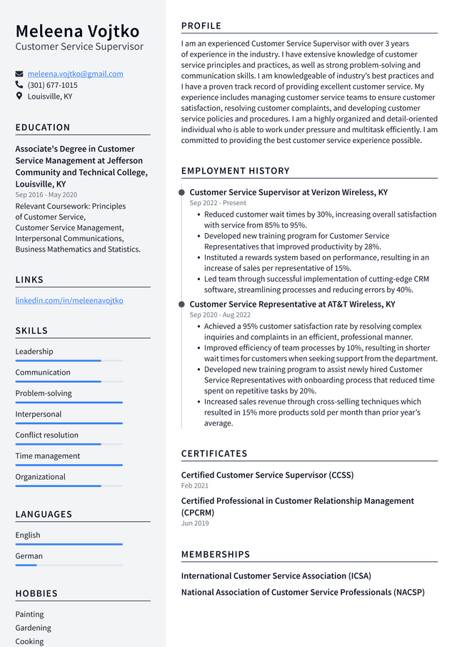 Walmart Customer Service Supervisor Resume Example