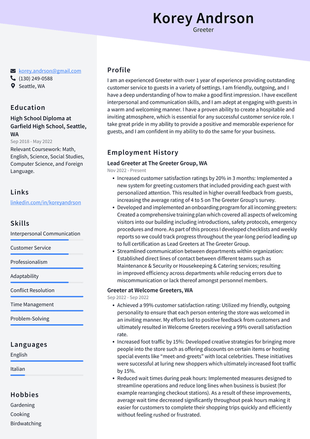 Walmart Greeter Resume Example