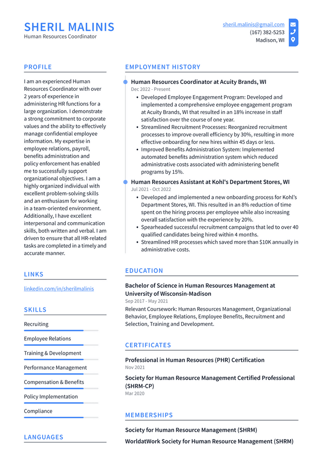 Walmart Human Resources Coordinator Resume Example